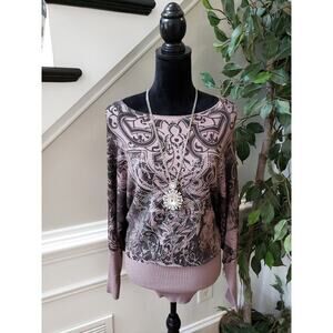 Style Sweater Women Size 1 Pink/Black Boat Neck Long‎ Sleeves Pullover Outdoor